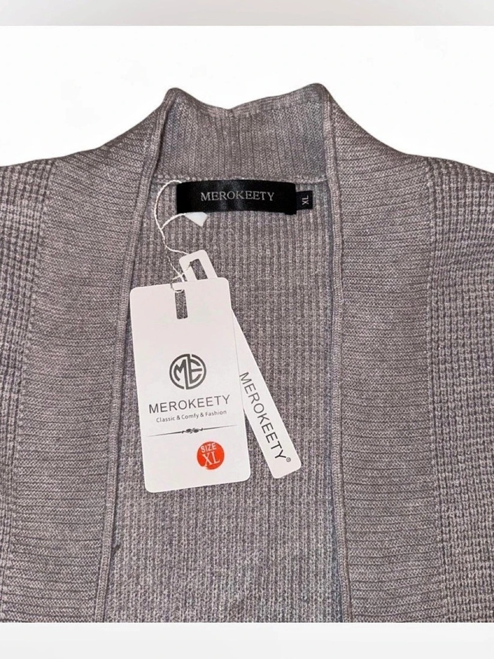 Merokeety Women’s Gray Front Open Cardigan XL - Picture 2 of 5